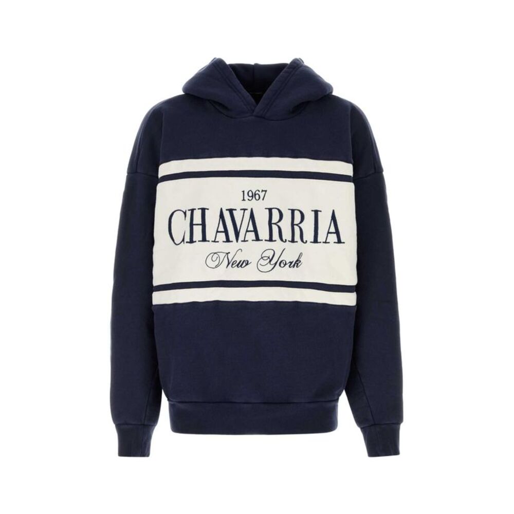 Willy Chavarria Men Navy Blue Cotton Oversize Chavarria Stripe Sweatshirt